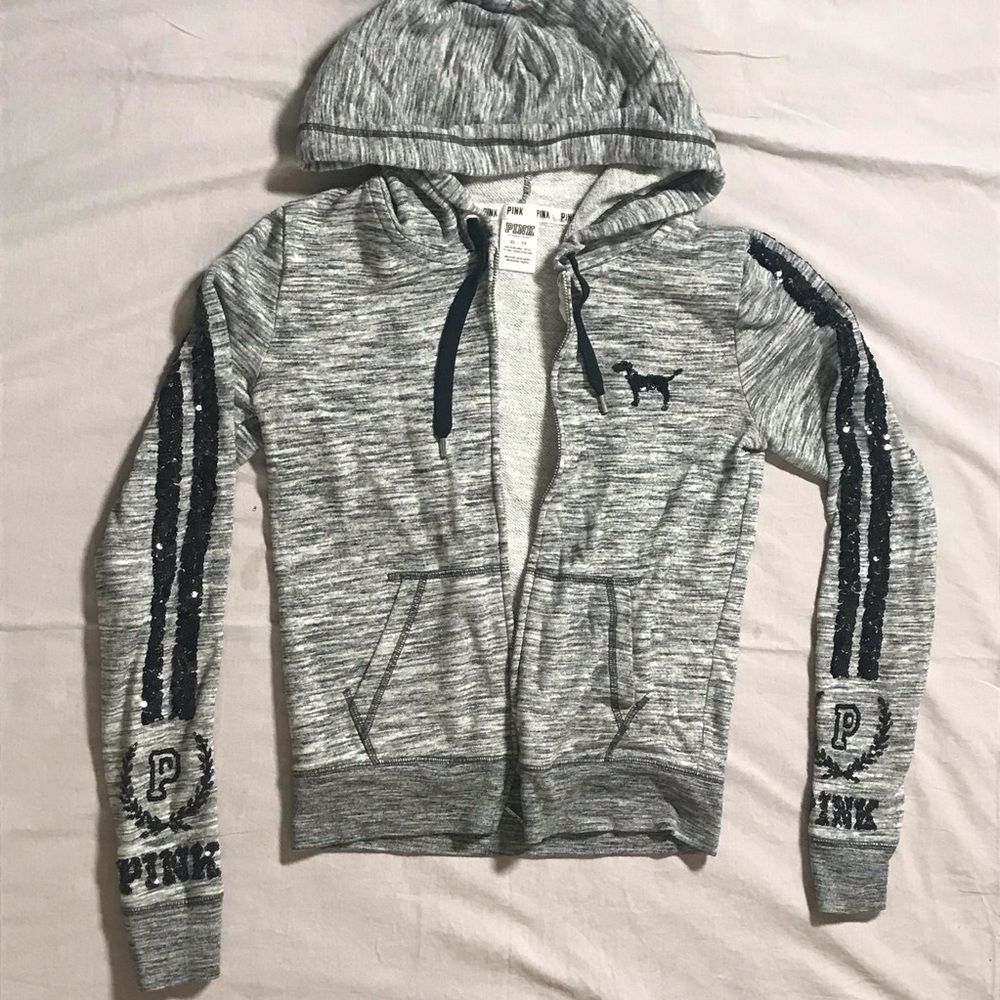 PINK Grey and Black sequined zip up jacket